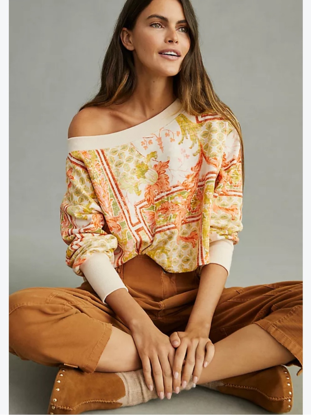 BOGO! Anthropologie Daily Practice Boat Neck Fall Floral Printed Sweatshirt XS
